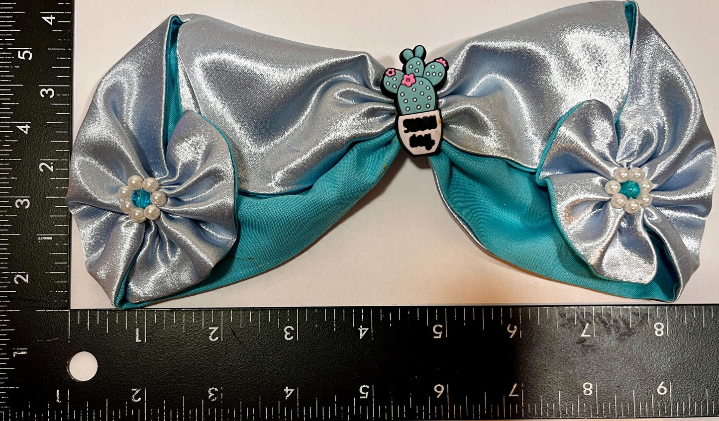 Silver Cactus Bow | Turquoise Beaded Hair Clip Gift