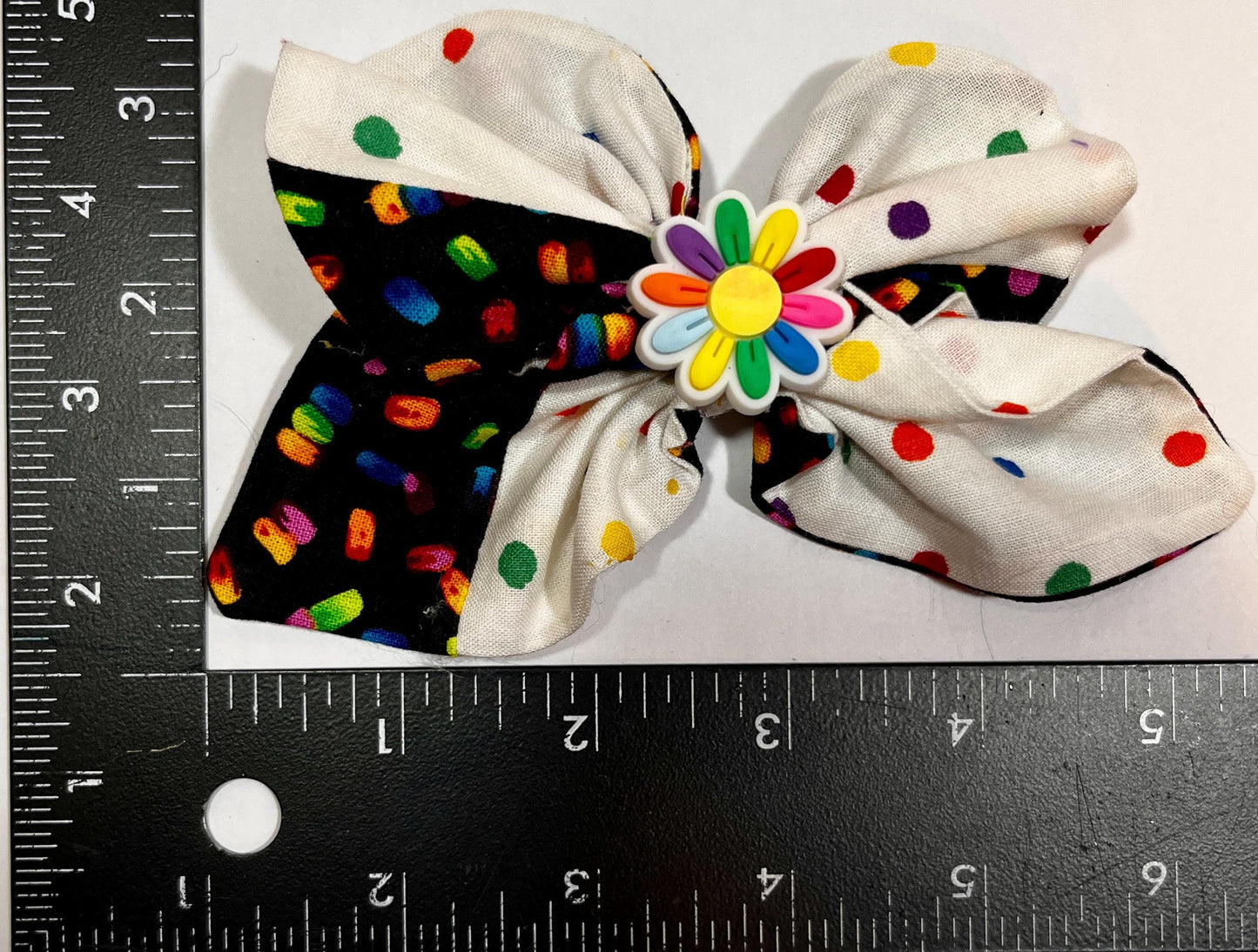 Rainbow Polka Dot Flower Bow – Handmade Joyful Clip
