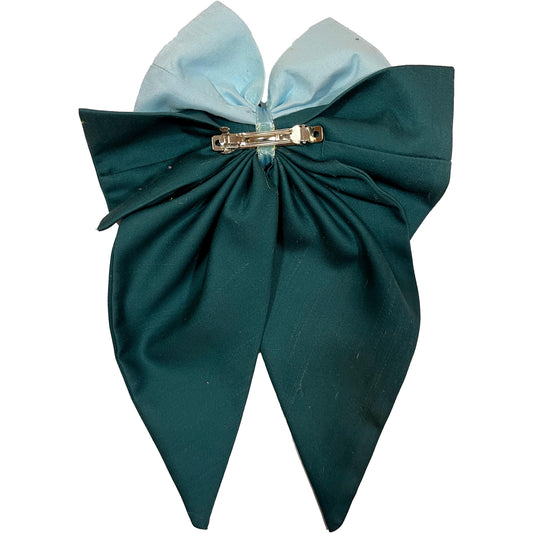 Fantasy Dragon Hair Bow - Teal and Ivory Handmade Clip