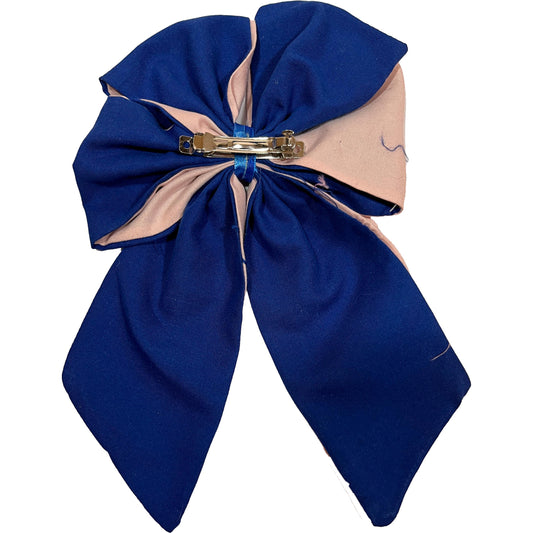 Dual Heart Hair Bow - Navy and Blush Handmade Clip