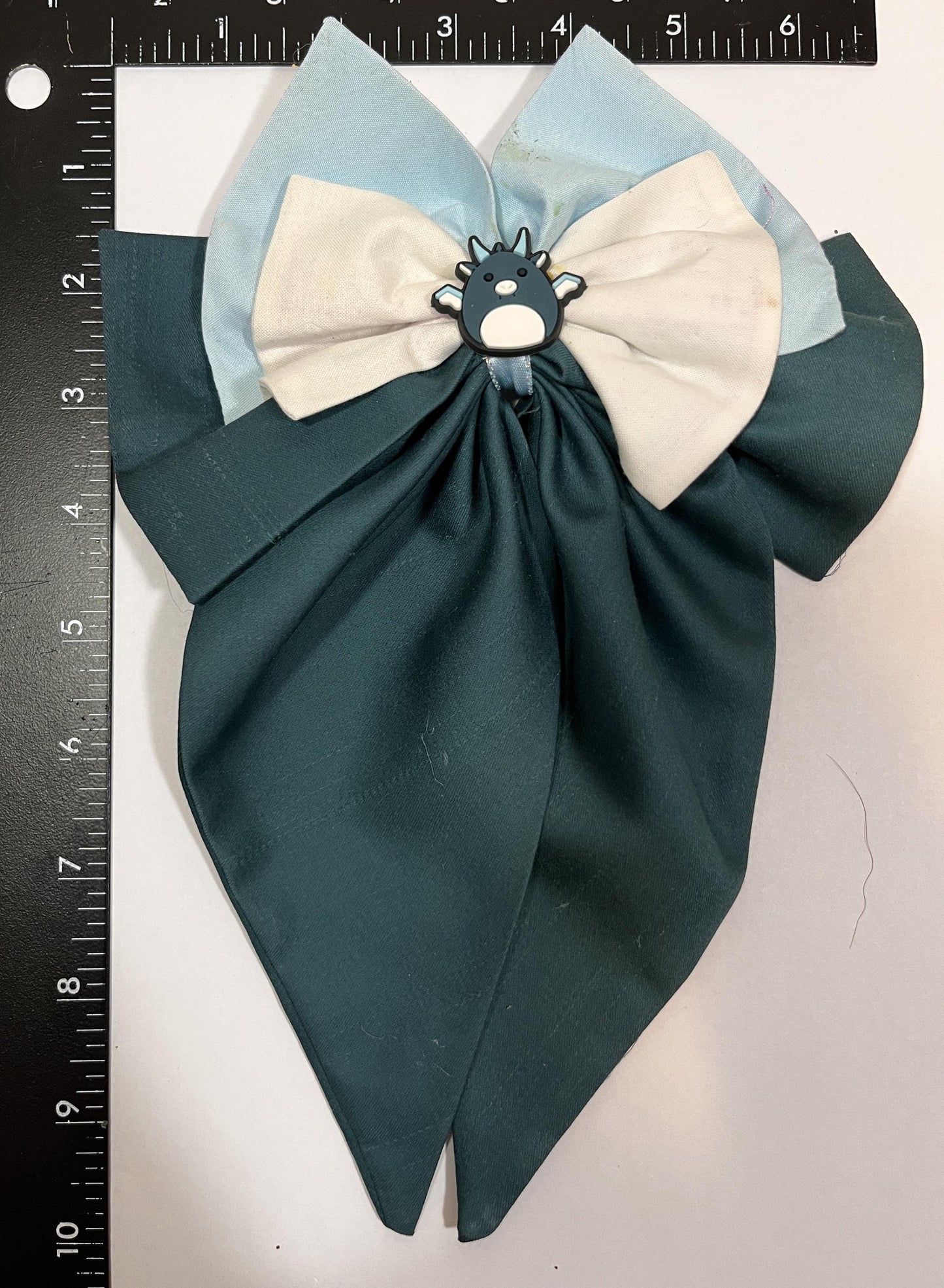Fantasy Dragon Hair Bow - Teal and Ivory Handmade Clip