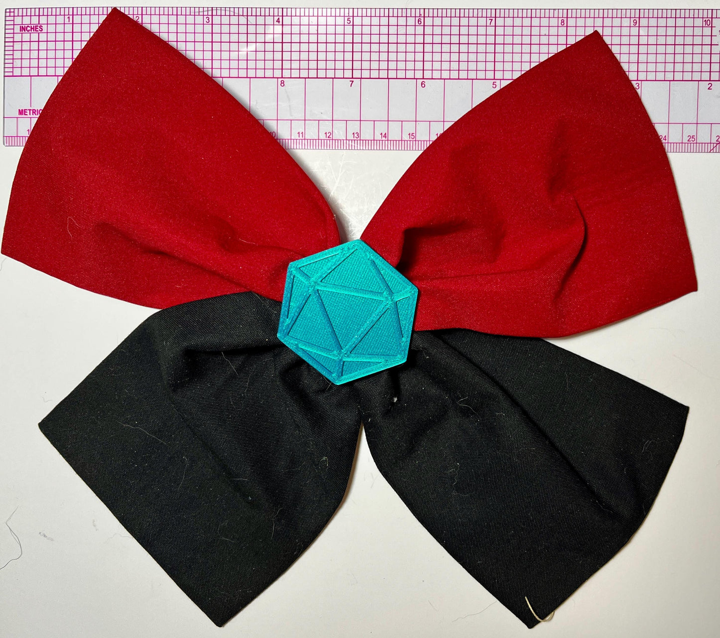 Handmade DnD Fabric Hair Bow with 3D D20 Dice Charm – Tabletop RPG Gift, Gamer Hair Accessory