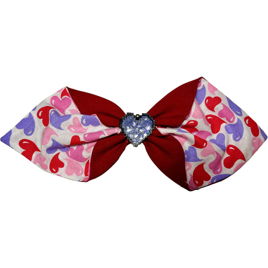 Handmade Fabric Hair Bow with 3D Glitter Heart Charm – Valentine’s Day Bow, Red and Pink Hair Accessory, Cute Aesthetic Bow for Girls