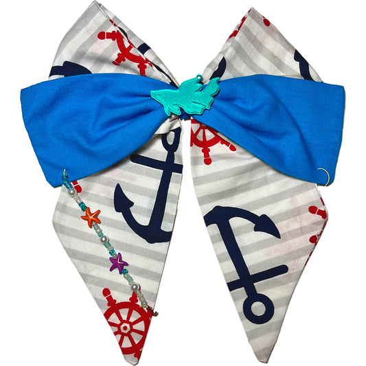 Handmade Nautical Hair Bow with 3D Fish Charm – Ocean Theme, Beachy Mermaid Accessory