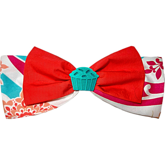 Cupcake Hair Bow – Handmade Fabric Bow with Colorful Pattern and 3D Cupcake Charm – Cute Gift for Girls and Women