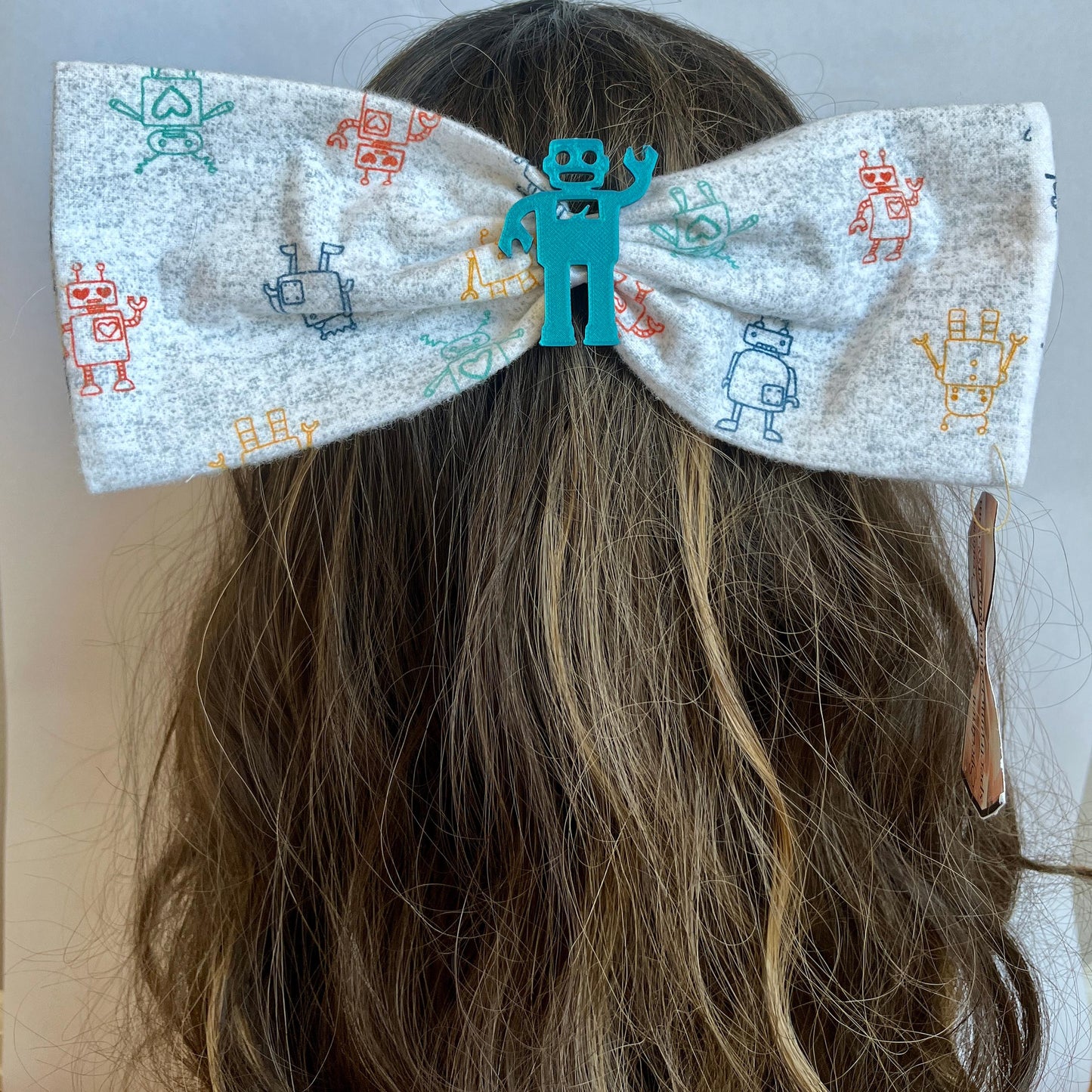 Handmade Robot Hair Bow with 3D Printed Charm – Cute Geeky Hair Accessory for Sci-Fi Fans, Kids & Adults, Fun Tech Gift