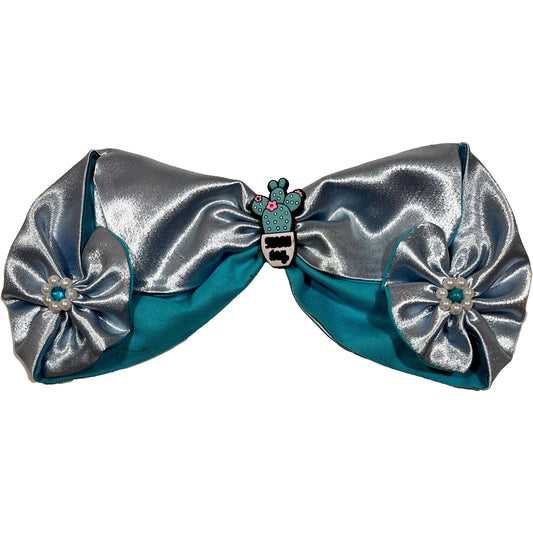 Silver Cactus Bow | Turquoise Beaded Hair Clip Gift