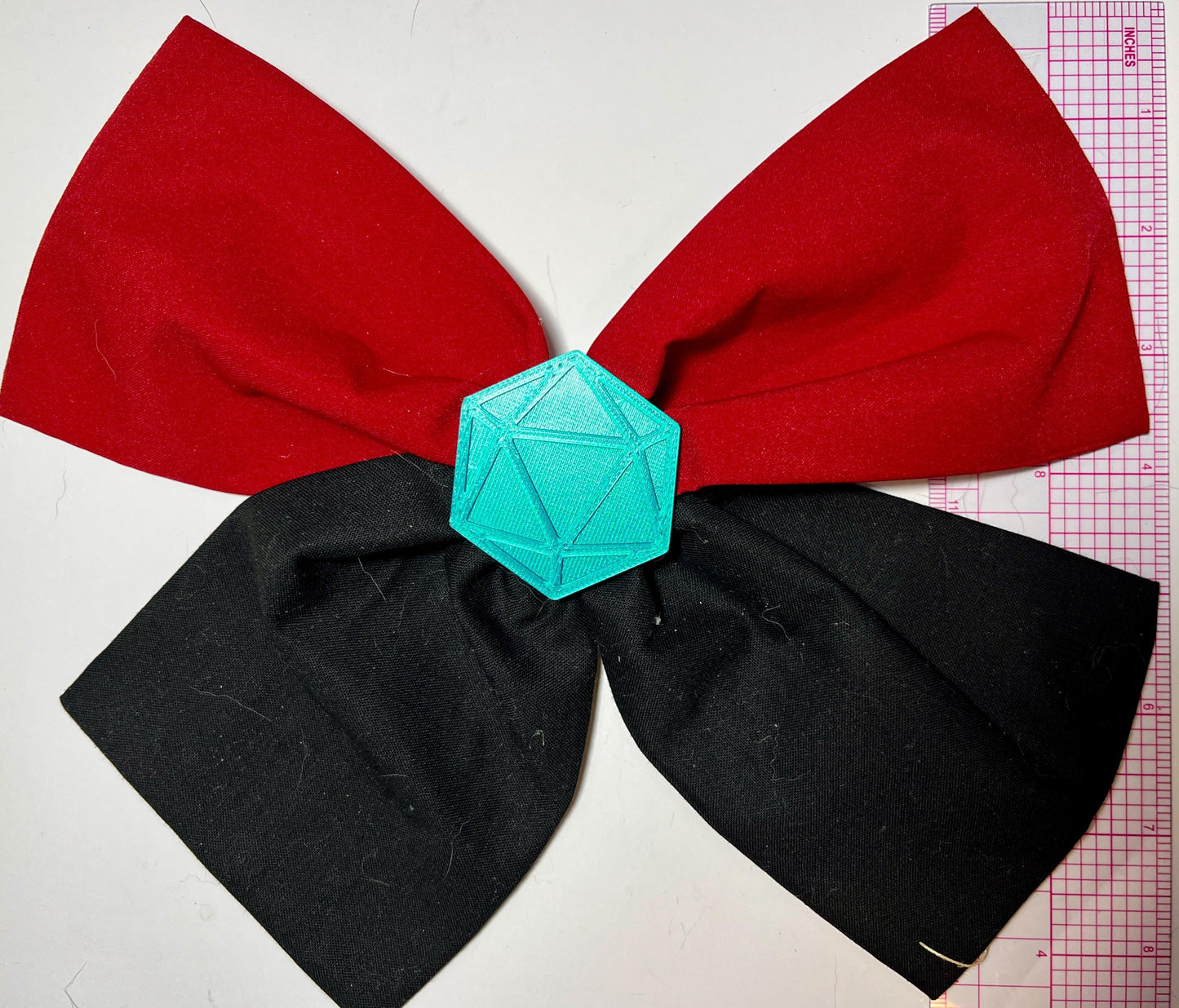 Handmade DnD Fabric Hair Bow with 3D D20 Dice Charm – Tabletop RPG Gift, Gamer Hair Accessory