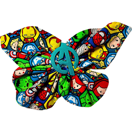 Handmade Avengers Fabric Hair Bow with 3D Printed Charm – Superhero Gift, Marvel-Inspired Hair Accessory, Comic Book Cosplay Bow