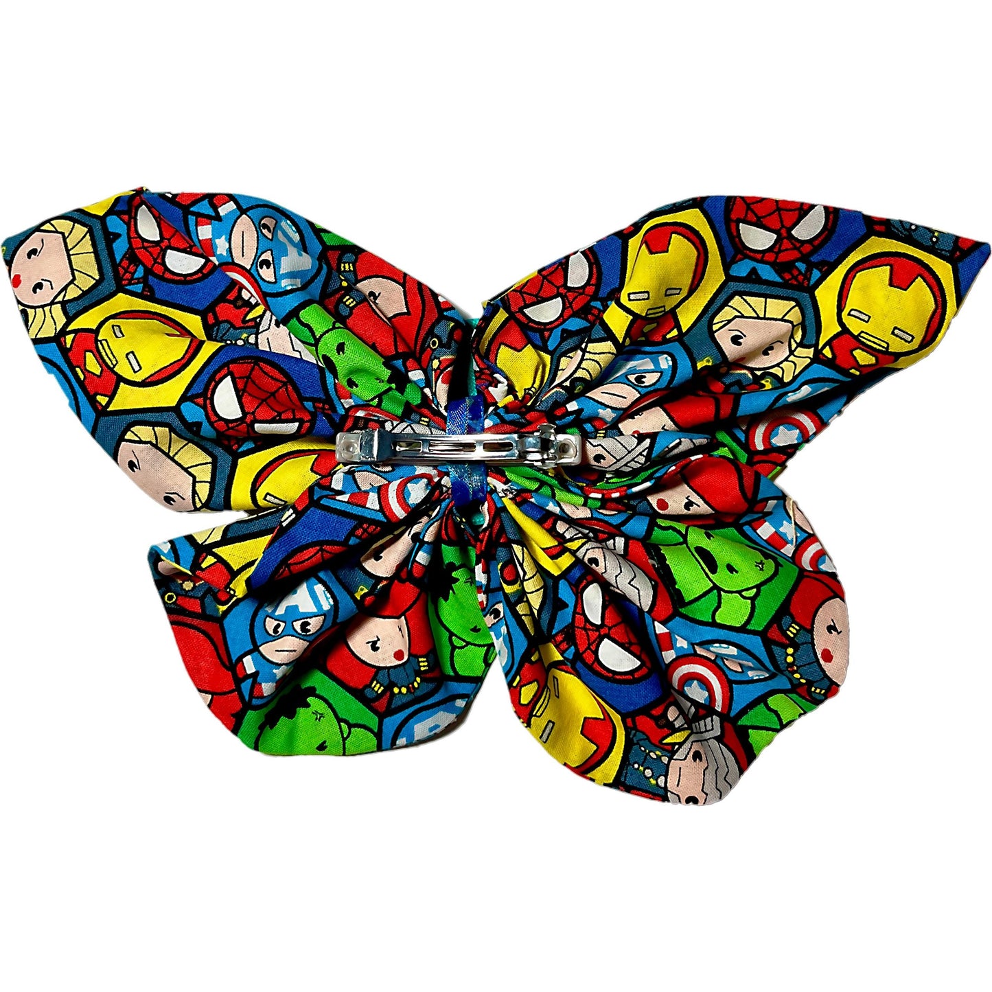 Handmade Avengers Fabric Hair Bow with 3D Printed Charm – Superhero Gift, Marvel-Inspired Hair Accessory, Comic Book Cosplay Bow