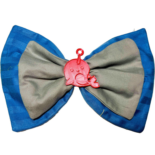 Handmade Fabric Hair Bow with 3D Printed Narwhal Charm – Blue and Gray Clip-on Bow for Women, Girls, Cosplay, and Accessories