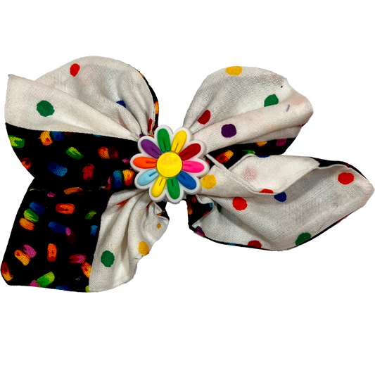 Rainbow Polka Dot Flower Bow – Handmade Joyful Clip